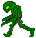 A space pirate walking in the direction of the door.
