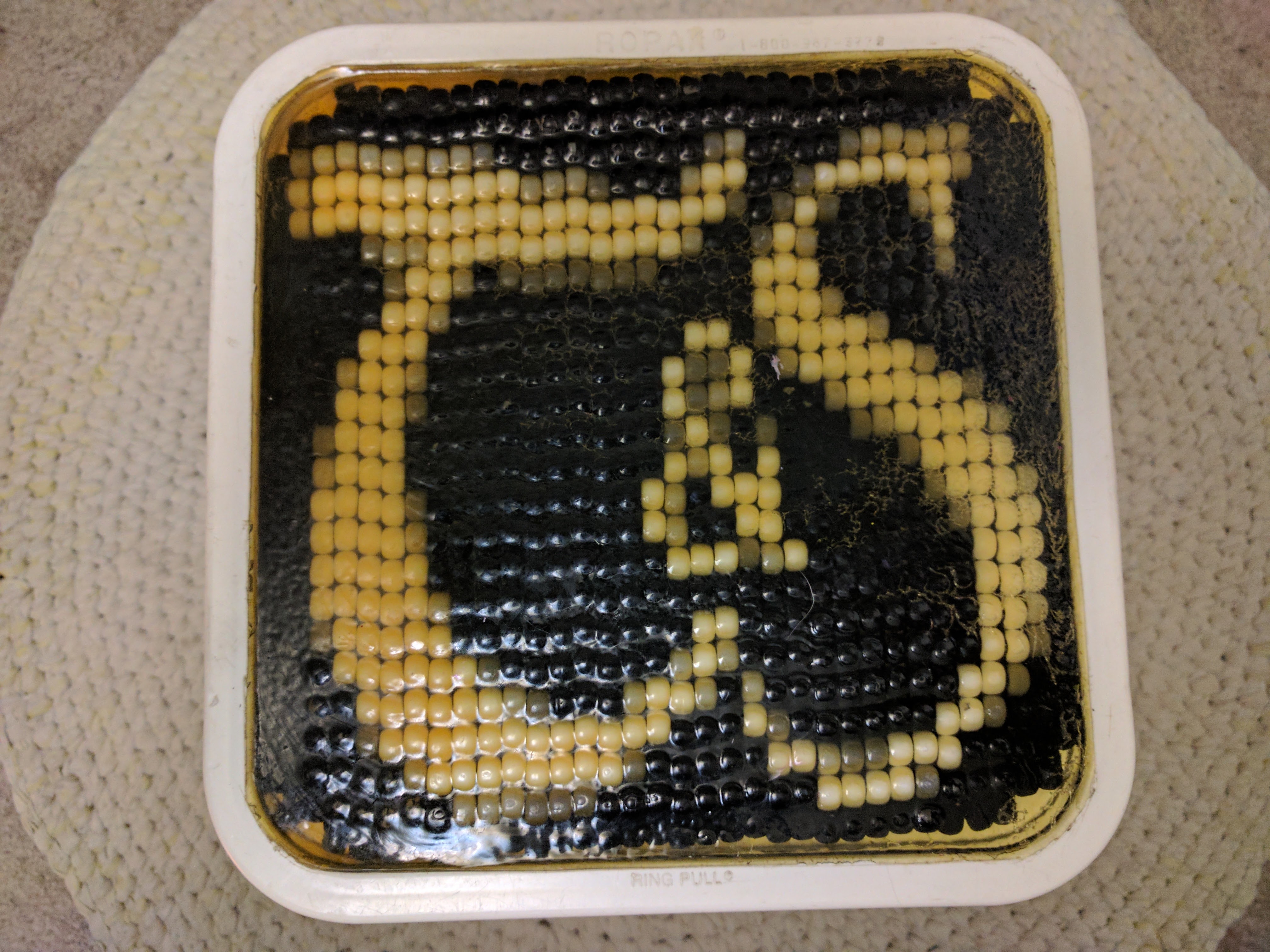 The Thingies and Stuff logo, made from beads and encased.