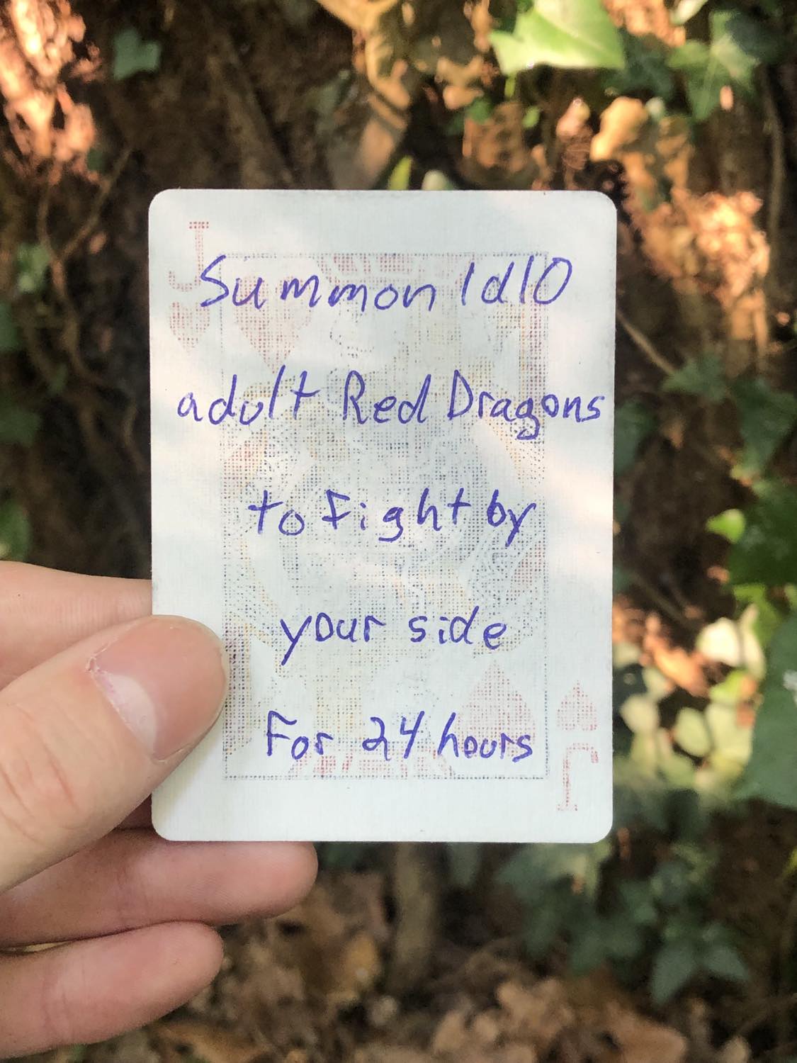 The jack of hearts, held above the detritus on the ground. Summon 1d10 adult Red Dragons to fight by your side for 24 hours.